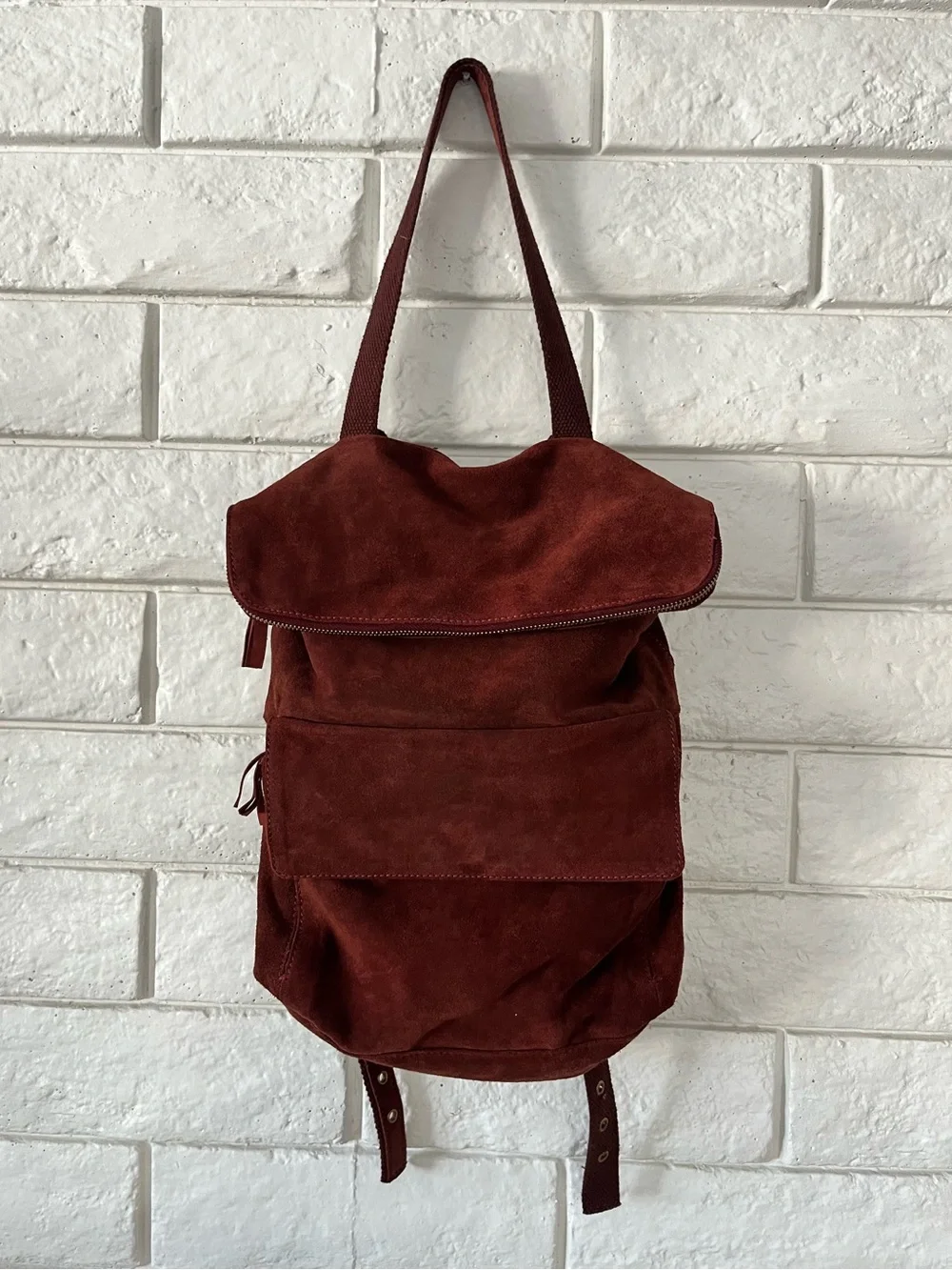 Free People Mahogany Suede Leather Backpack